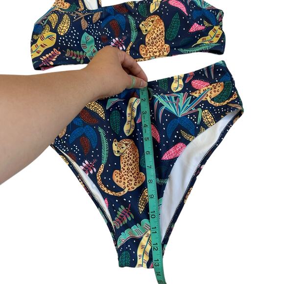 NWT Cheetah Print Mutilcolor Safari Two Piece High Waist Boho Bikini Size Large - Picture 9 of 11